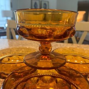 King’s Crown Thumbprint Amber Thumbprint Sherbet Glasses